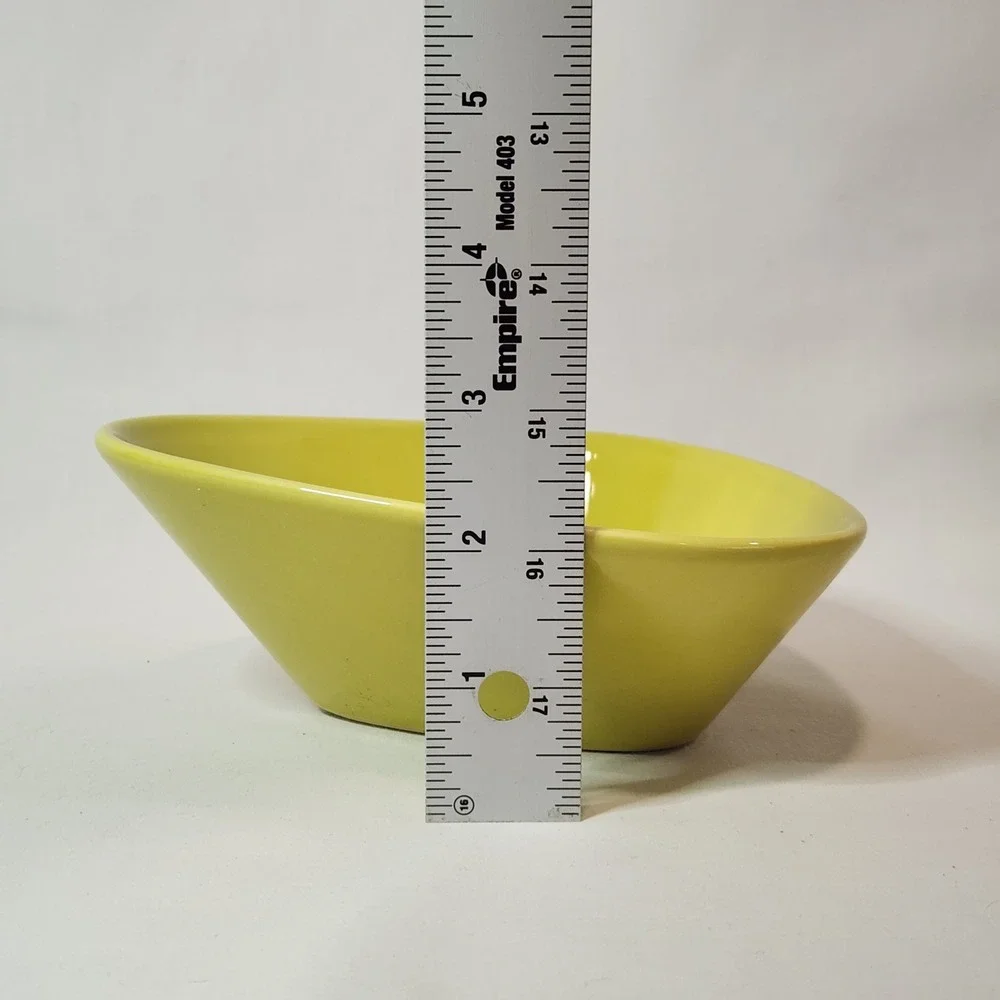 Set of 2 Crate & Barrel Triangle Cereal Soup Bowls Ceramic Yellow Green Portugal